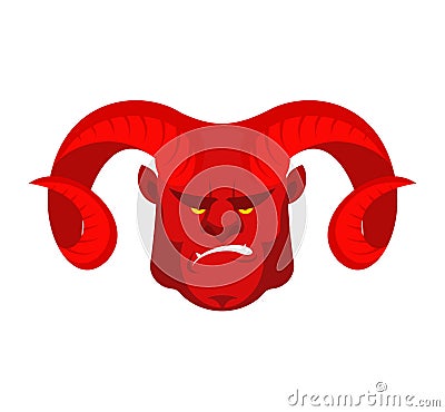Devil red with big horns. Demon face. Satan head. Angry Lucifer Vector Illustration