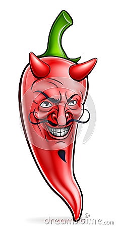 Devil Red Hot Chilli Pepper Cartoon Character Vector Illustration