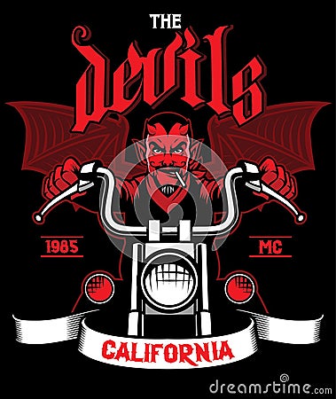 Devil rides the motorcycle Vector Illustration