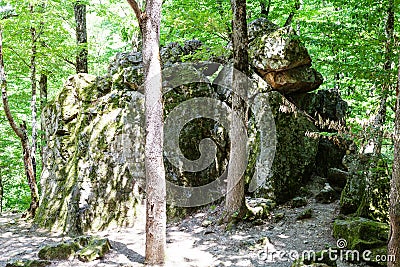 Devil`s Finger butte rock in Shapsugskaya zone Stock Photo