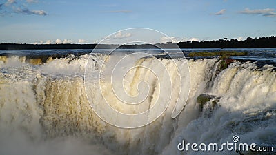 Devil`s Throat or Garganta Del Diablo is the main waterfall of the Iguazu Falls complex in Argentina. Stock Photo