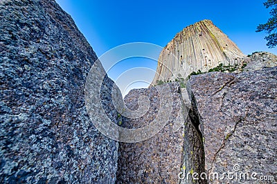 Devil\'s Tower rocks in summer season, Wyoming Stock Photo