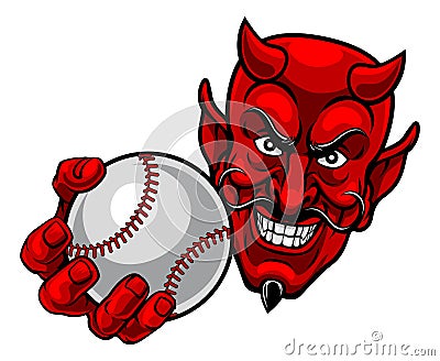 Devil Satan Baseball Ball Sports Mascot Cartoon Vector Illustration