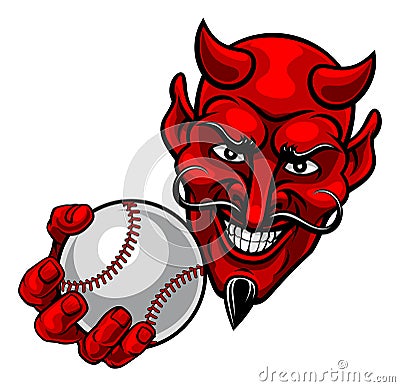 Devil Satan Baseball Ball Sports Mascot Cartoon Vector Illustration