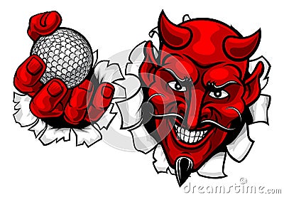 Devil Satan Golf Ball Sports Mascot Cartoon Vector Illustration