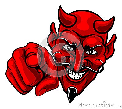 Devil Satan Pointing Finger At You Mascot Cartoon Vector Illustration