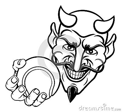 Devil Satan Tennis Ball Sports Mascot Cartoon Vector Illustration