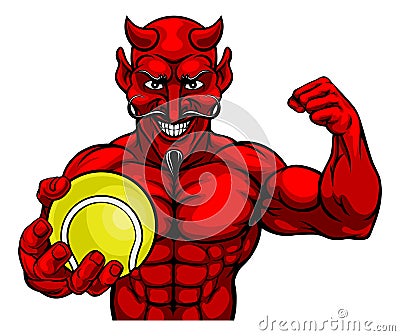 Devil Tennis Sports Mascot Holding Ball Vector Illustration