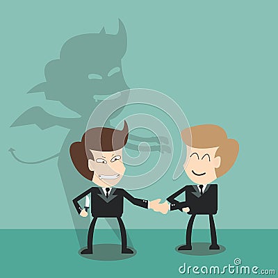 Devil shadow behind business partners - bad partner concept Stock Photo