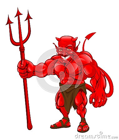 Devil standing with pitchfork Vector Illustration