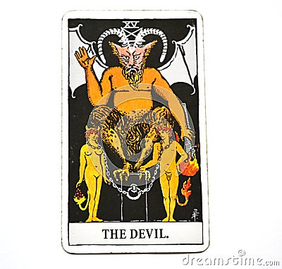 The Devil Tarot Card Bondage, temptation, enslavement, materialism, addictions Stock Photo