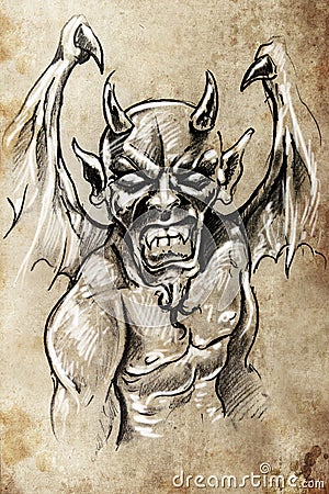 Devil, Tattoo sketch, handmade design Stock Photo