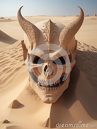 Devil wizard skull made of desert sand Stock Photo