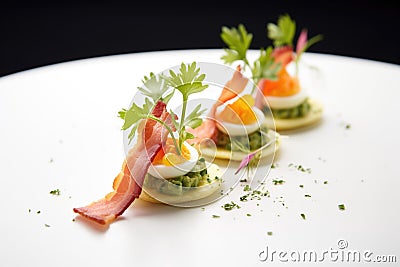 deviled eggs with bacon pieces and parsley Stock Photo