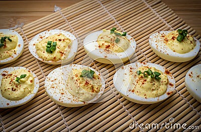 Deviled Eggs Chives Stock Photo