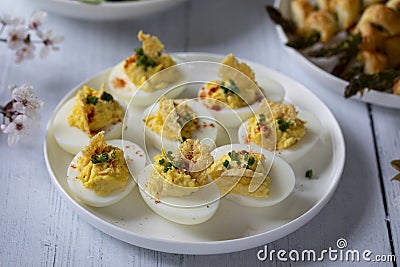 Devilled eggs canapes Stock Photo