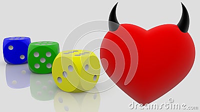 Devils red heart with three dices concept Cartoon Illustration