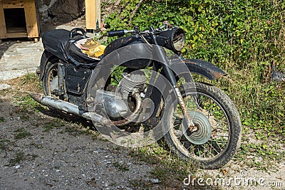 Old motorcycle in Spa Resort of Devin, Smolyan Region, Bulgaria Editorial Stock Photo