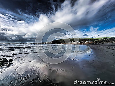 A Devon Beach in a storm , Challaborough UK Stock Photo