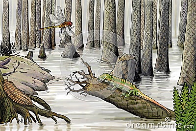 Devonian wildlife Cartoon Illustration