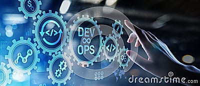 DevOps Agile development concept on virtual screen. Stock Photo