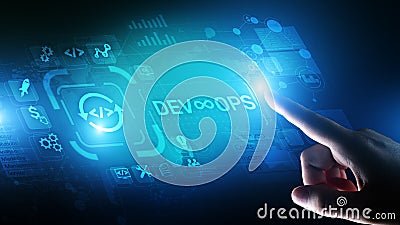 DevOps Agile development concept on virtual screen. Stock Photo