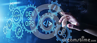 DevOps Agile development concept on virtual screen. Stock Photo