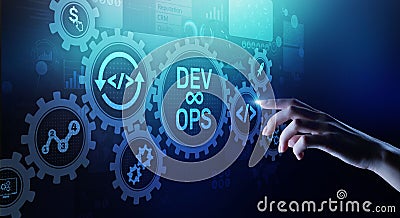 DevOps Agile development concept on virtual screen. Stock Photo