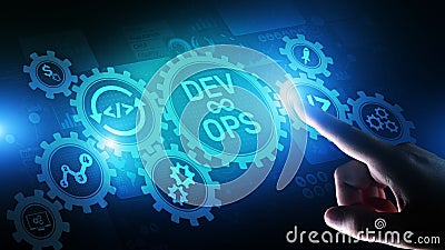 DevOps Agile development concept on virtual screen. Stock Photo