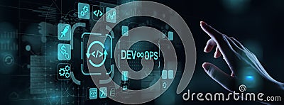 DevOps Agile development concept on virtual screen. Stock Photo