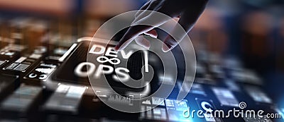 DevOps Development and Operations Integration for Efficient Delivery, projection on a virtual screen, Business and Technology Stock Photo