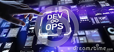 DevOps Development and Operations Integration for Efficient Delivery, projection on a virtual screen, Business and Technology Stock Photo