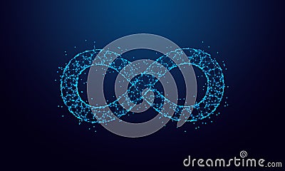 DevOps infinity symbol for agile software developement and operations methodology made with connected particles. Background or Stock Photo