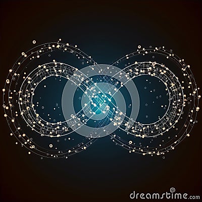 DevOps infinity symbol for agile software developement and operations methodology made with connected particles. Background or Stock Photo