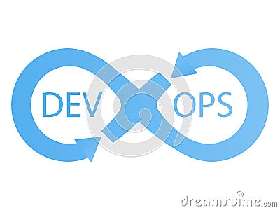 DevOps logotype. Sign of infinity with arrows blue Vector Illustration