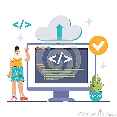 DevOps. Software development methodology. Software development Vector Illustration