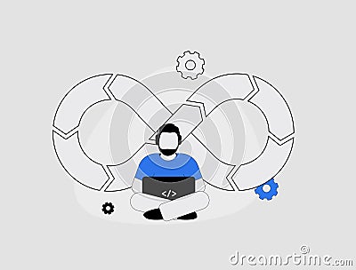DevOps web concept. Collaborative software creation and communication. Modern development and management processes. Web Vector Illustration