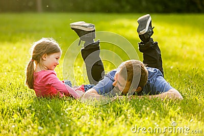 Devoted father and daughter talking, having fun Stock Photo