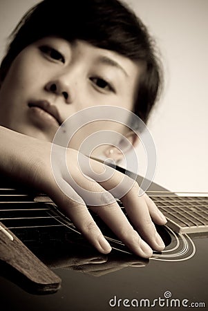 Devoted Guitarist Stock Photo