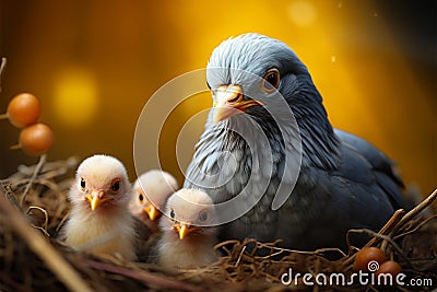 A devoted mother pigeon waits, eager to reunite with her young Stock Photo