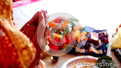 devotee offering prayer to god in hindu ritual style Editorial Stock Photo