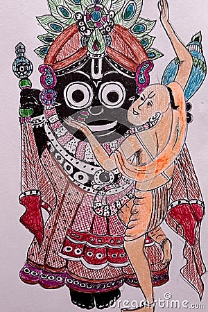 Devotee Sri Chaitanyadev is weeping while embracing Lord Jagannath Dev with devotion Stock Photo