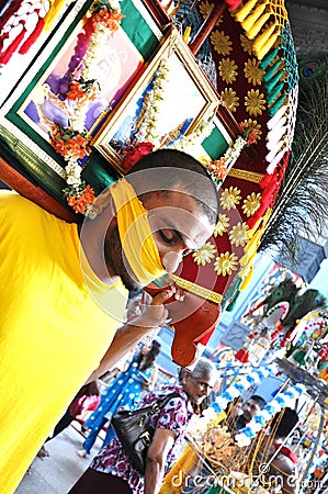 Devotee in Thaipusam Procession Editorial Stock Photo