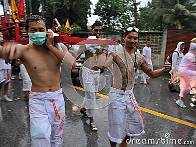 Devotees Carry a Palanquin in a Taoist Festival Editorial Stock Photo