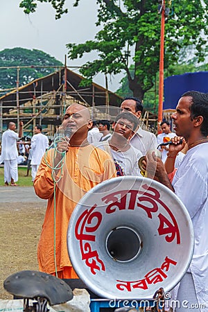 Devotees Singing at Rath Yatra Festival Editorial Stock Photo