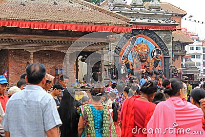 Devotees worshipping Kal Bhairav in Kathmandu, Nepal Editorial Stock Photo