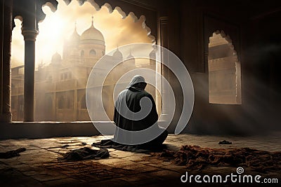 Devout Muslim praying. Generate Ai Stock Photo