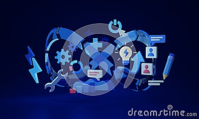 DevSecOps software code development cycle, 3D illustration concept. Cartoon Illustration
