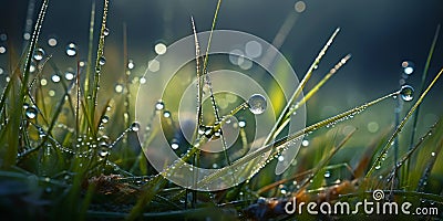 Dew Drops Glistening on Sunlit Grass Stock Photo
