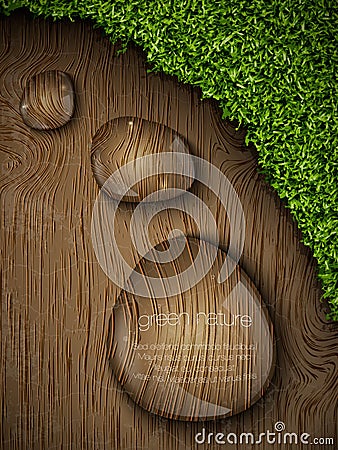 Dew drops on a wooden background Vector Illustration